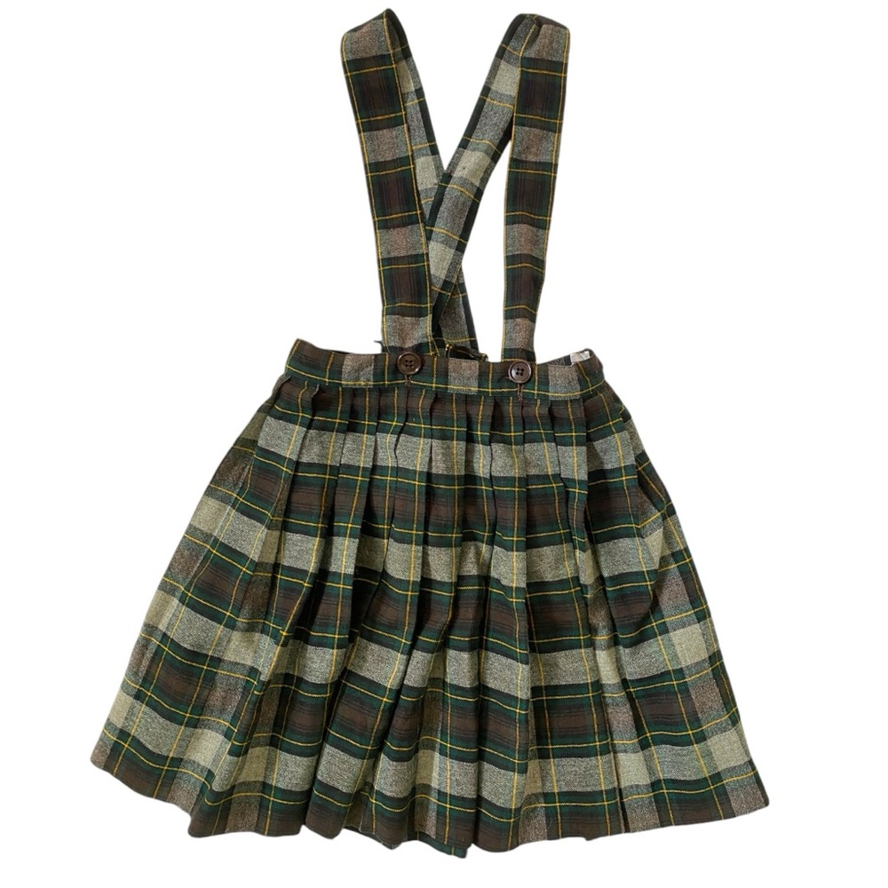 VINTAGE Wool Pleated Skirt Plaid Flannel Pinafore Romper School Uniform